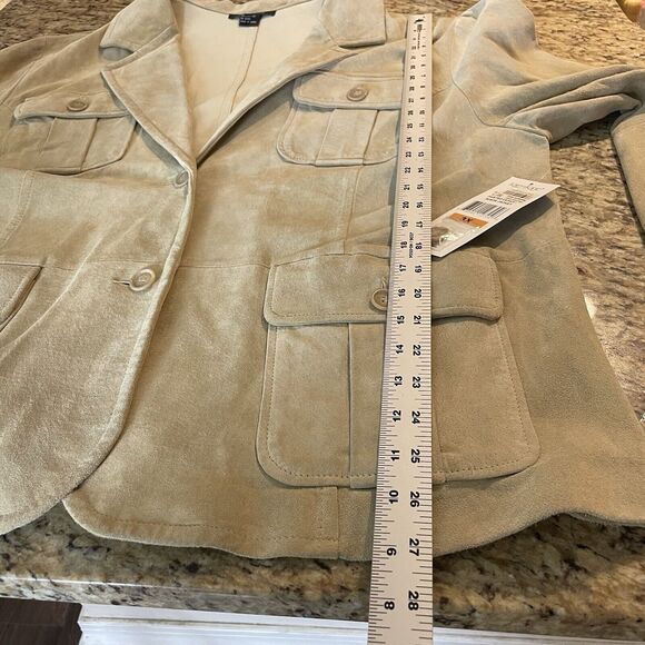 New Karen Kane NWT 3X Khaki Suede Leather Jacket Retro Boho Oversized - Picture 9 of 9